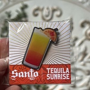 New Santo Tequila Sunrise Pin with Recipe on Back Lapel Enamel